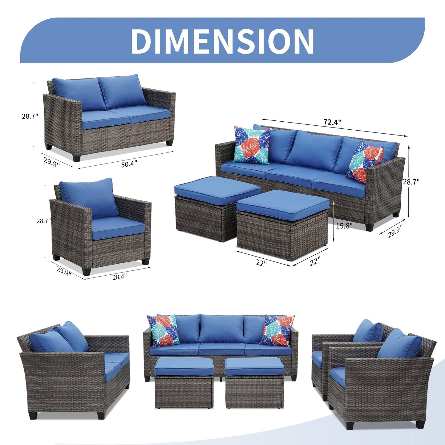 Set di divani da esterno Ainfox, divano componibile in vimini, mobili da giardino, divano in rattan