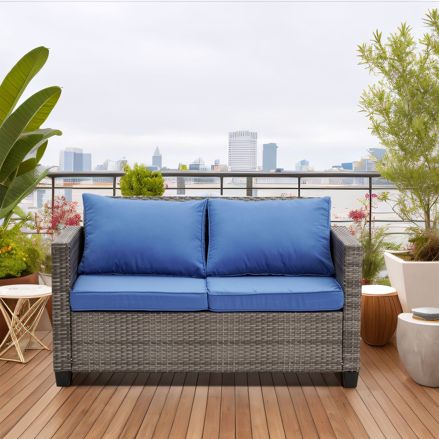 Set di divani da esterno Ainfox, divano componibile in vimini, mobili da giardino, divano in rattan