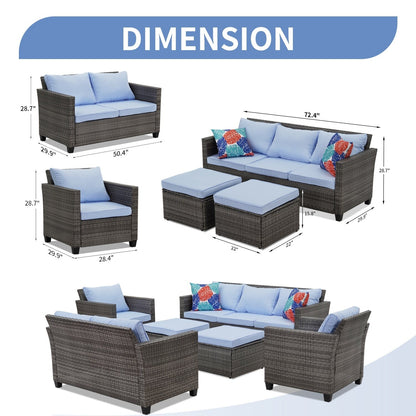 Set di divani da esterno Ainfox, divano componibile in vimini, mobili da giardino, divano in rattan