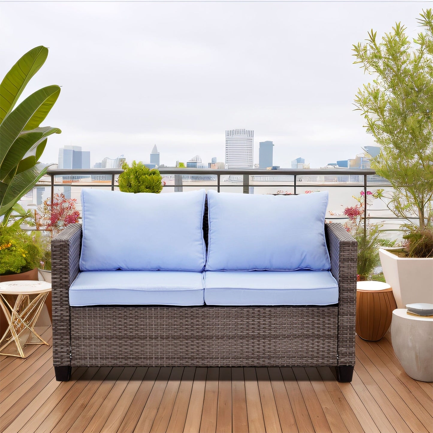 Set di divani da esterno Ainfox, divano componibile in vimini, mobili da giardino, divano in rattan