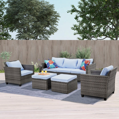 Set di divani da esterno Ainfox, divano componibile in vimini, mobili da giardino, divano in rattan