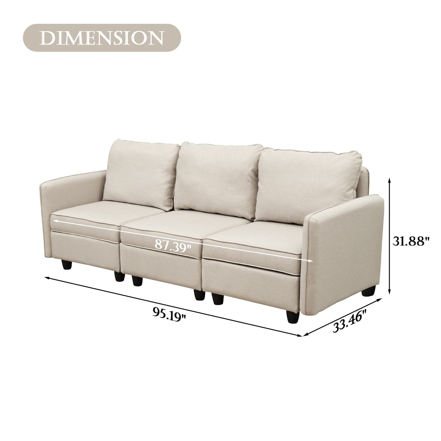 Divano con contenitore, divano imbottito con moderno tessuto di lino