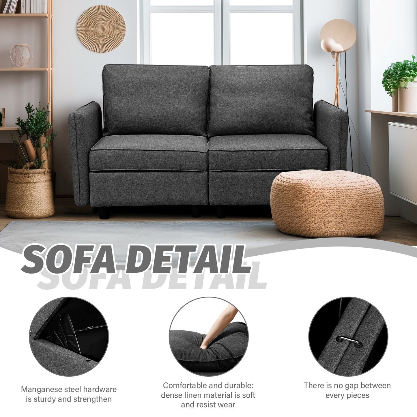 Divano con contenitore, divano imbottito con moderno tessuto di lino