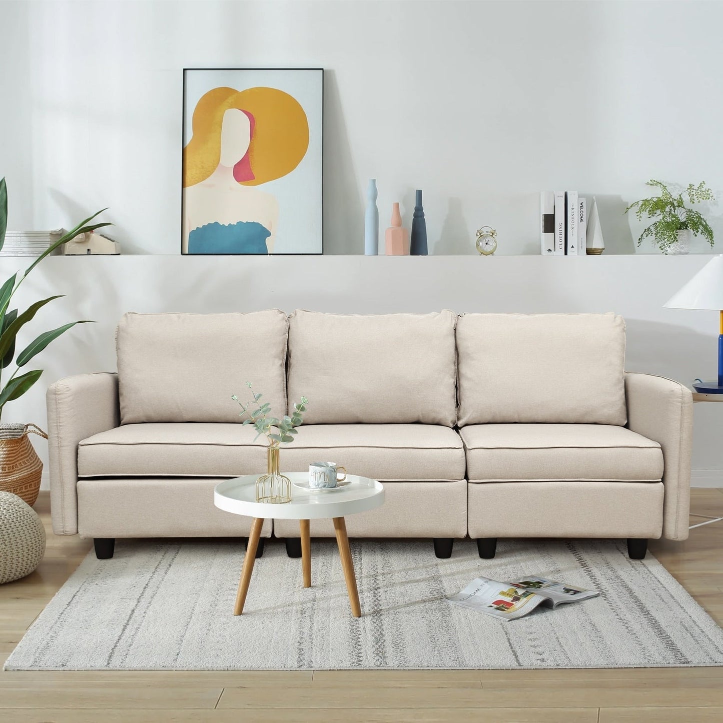 Divano con contenitore, divano imbottito con moderno tessuto di lino