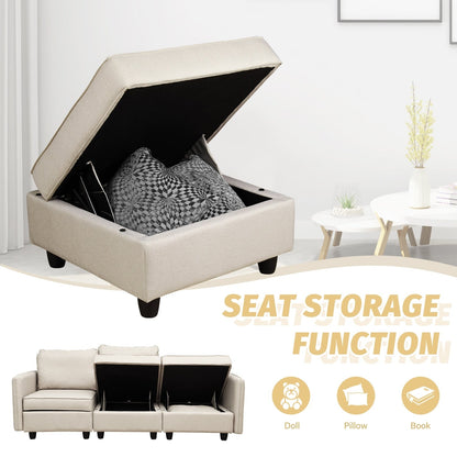 Divano con contenitore, divano imbottito con moderno tessuto di lino