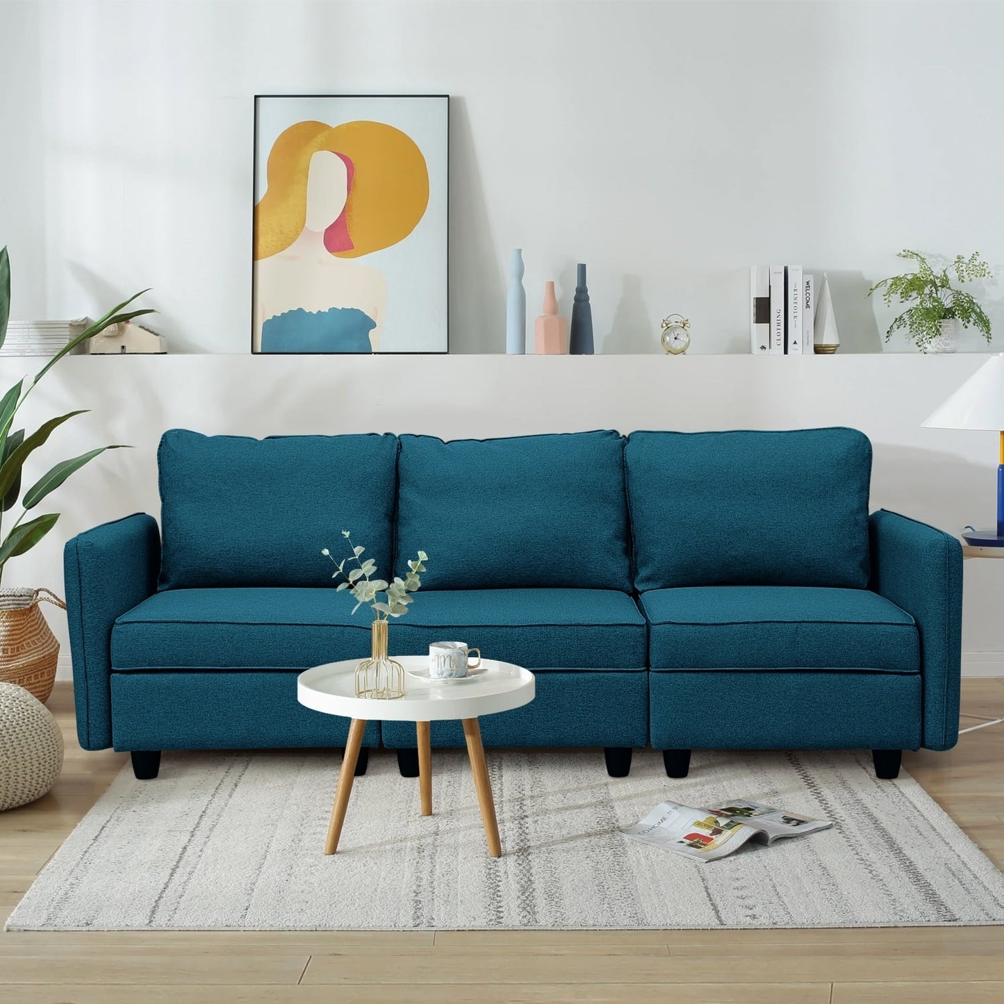 Divano con contenitore, divano imbottito con moderno tessuto di lino