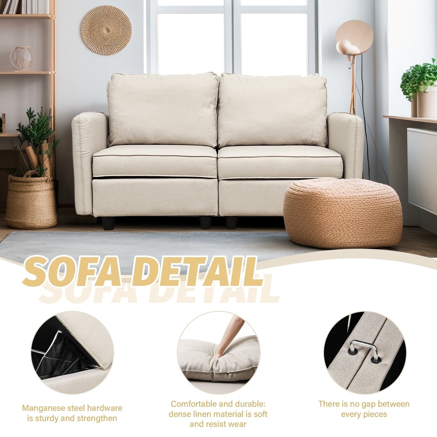 Divano con contenitore, divano imbottito con moderno tessuto di lino