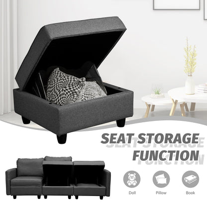 Divano con contenitore, divano imbottito con moderno tessuto di lino