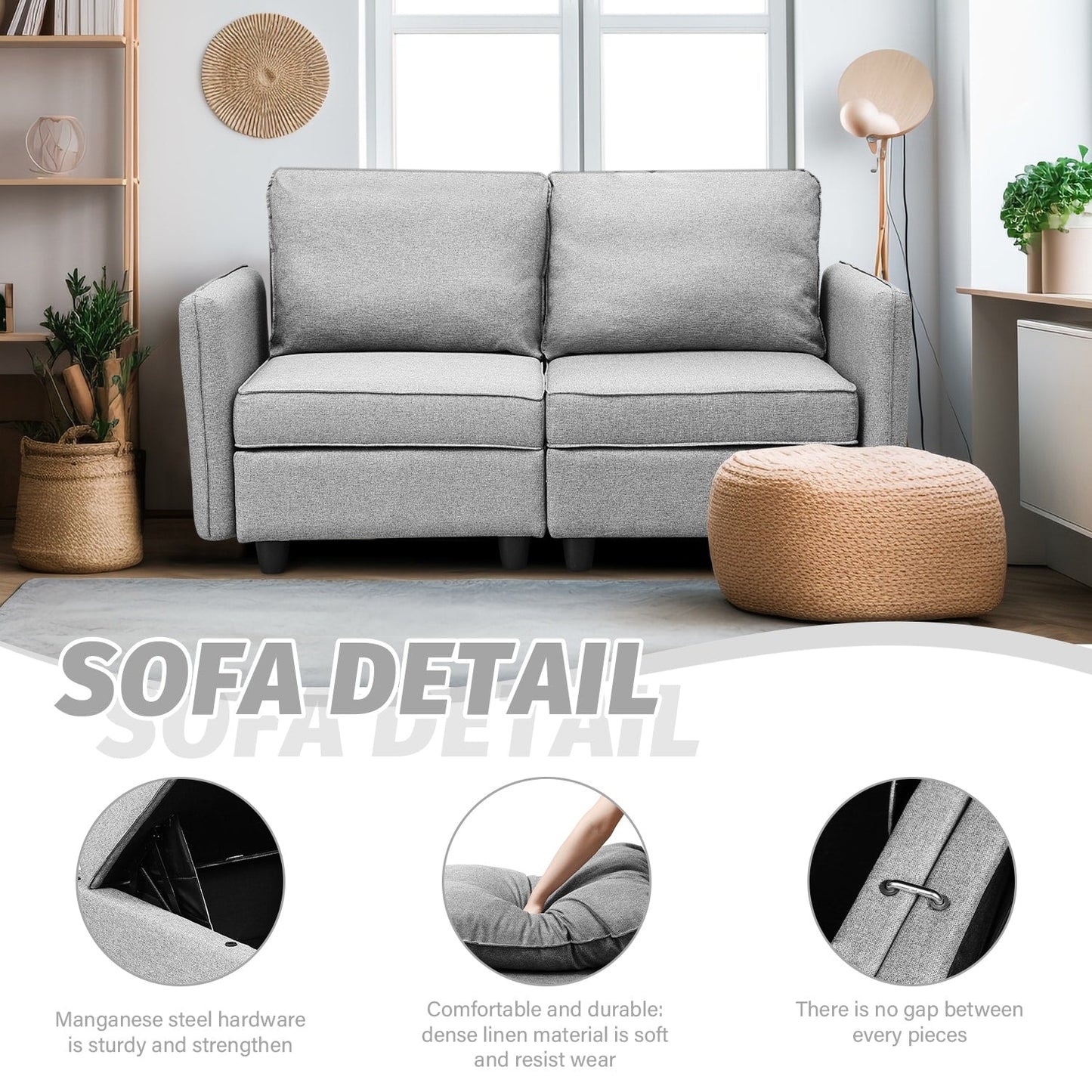 Divano con contenitore, divano imbottito con moderno tessuto di lino