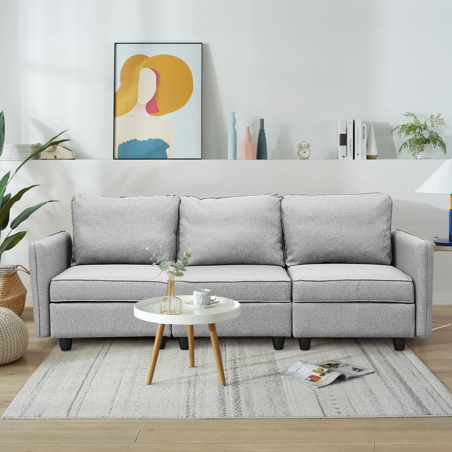 Divano con contenitore, divano imbottito con moderno tessuto di lino