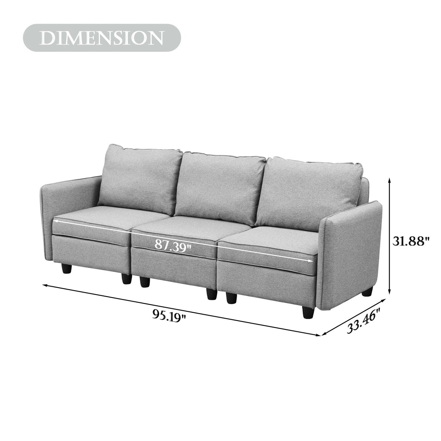 Divano con contenitore, divano imbottito con moderno tessuto di lino