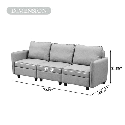 Divano con contenitore, divano imbottito con moderno tessuto di lino