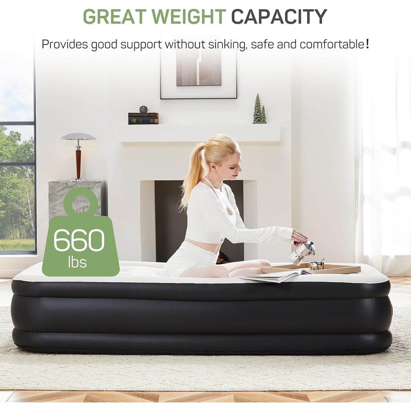 Materasso ad aria matrimoniale con pompa integrata, letto da campeggio gonfiabile rialzato da 16 pollici, materassino gonfiabile portatile autogonfiabile