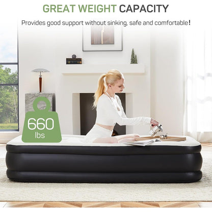 Materasso ad aria matrimoniale con pompa integrata, letto da campeggio gonfiabile rialzato da 18 pollici, materassino gonfiabile portatile autogonfiabile