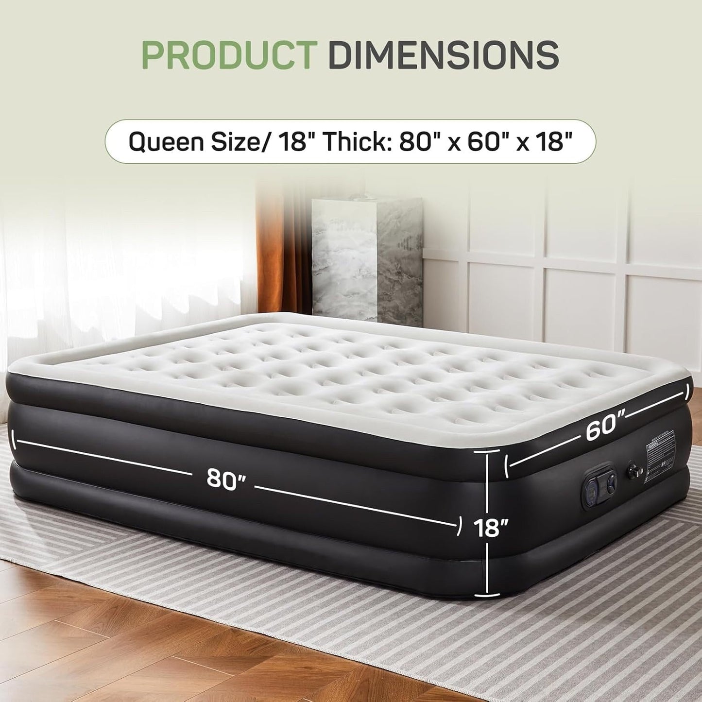 Materasso ad aria matrimoniale con pompa integrata, letto da campeggio gonfiabile rialzato da 18 pollici, materassino gonfiabile portatile autogonfiabile