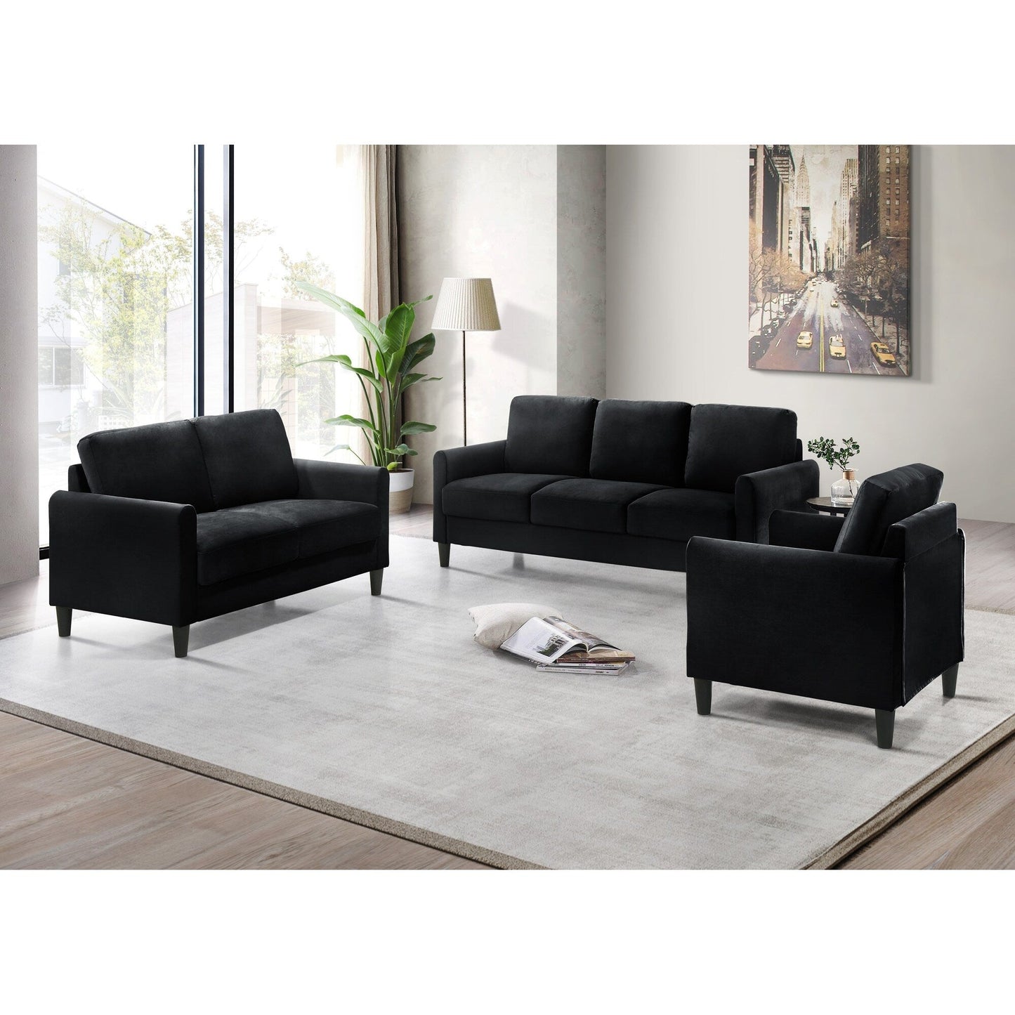 Set da soggiorno con braccioli in velluto Clayfell Airell