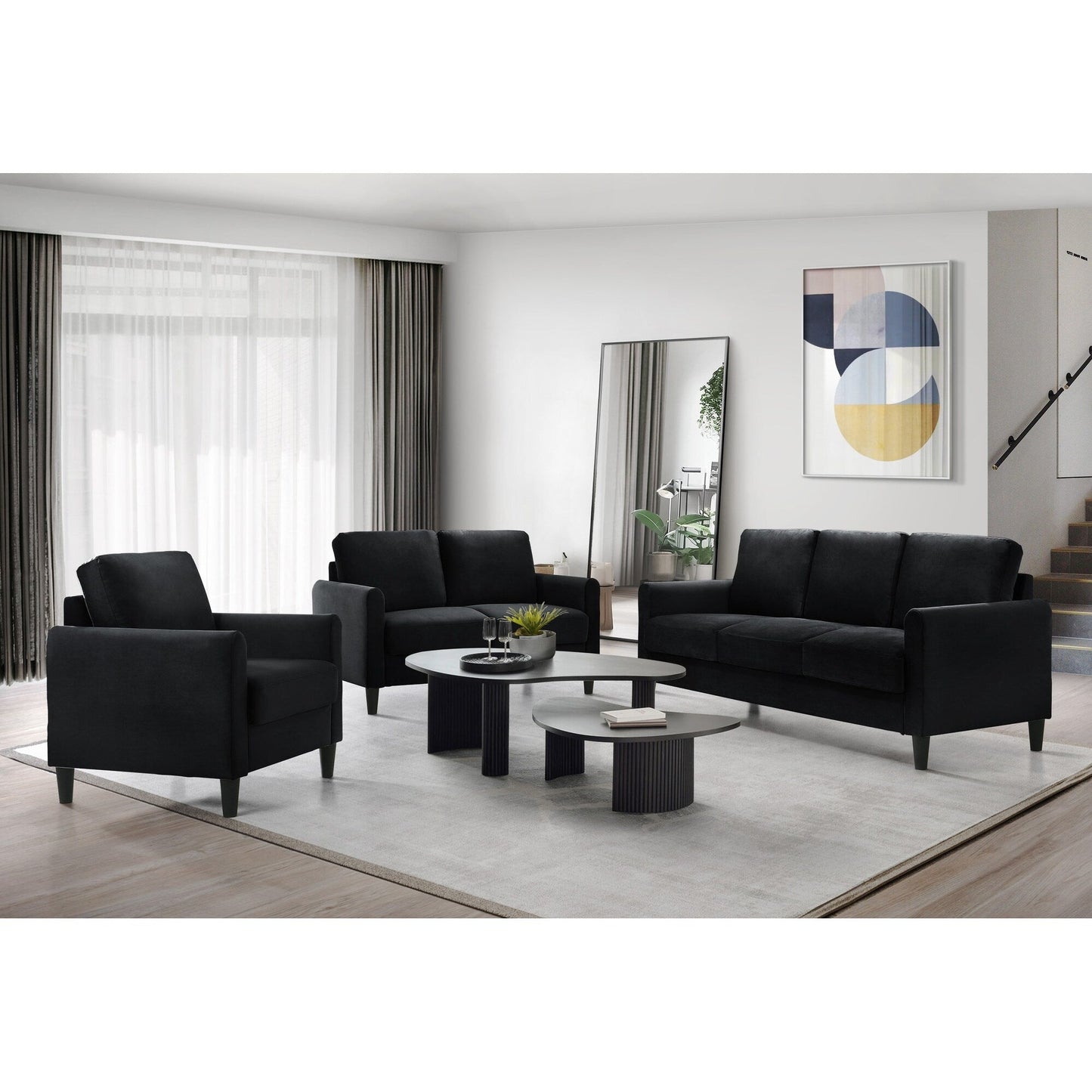 Set da soggiorno con braccioli in velluto Clayfell Airell