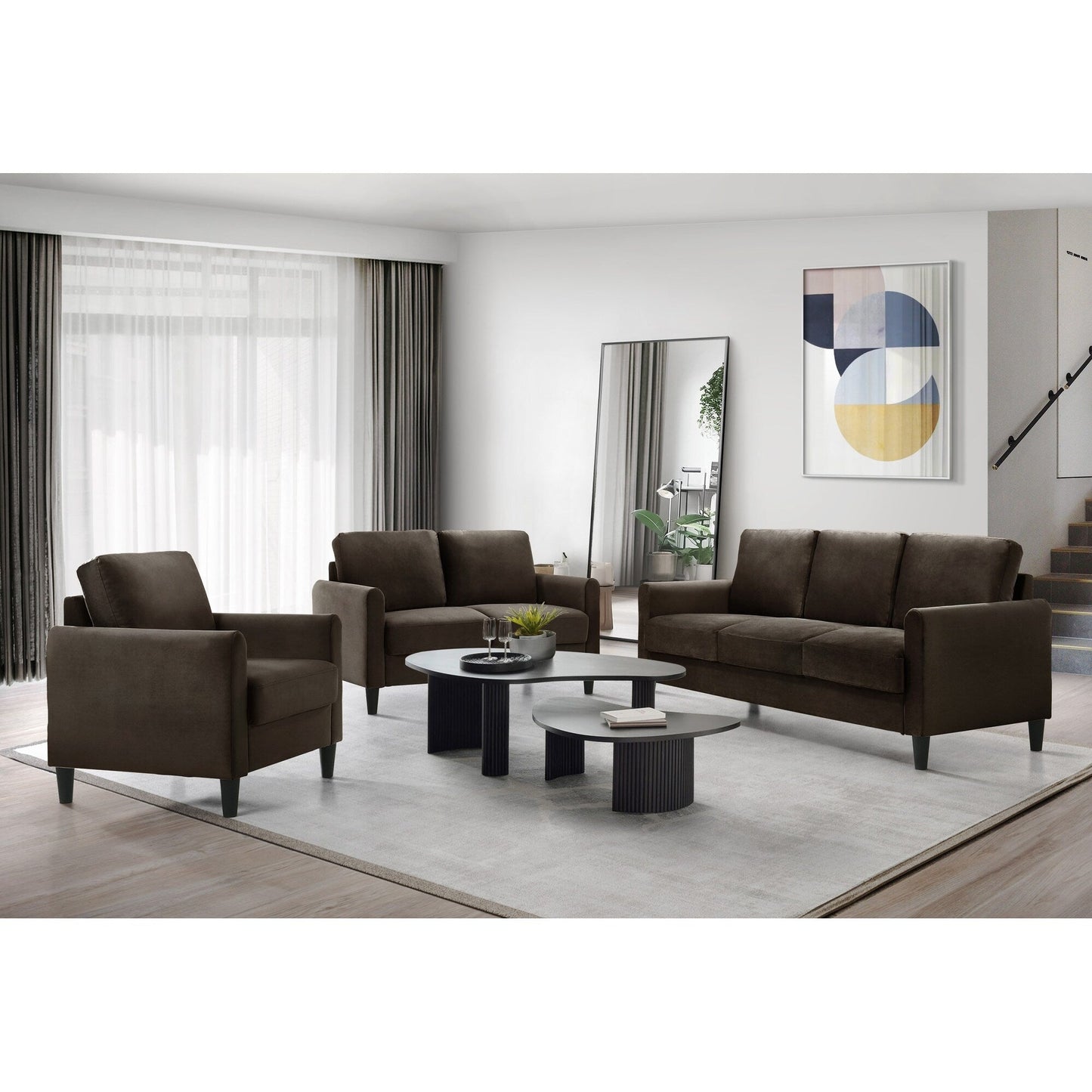 Set da soggiorno con braccioli in velluto Clayfell Airell