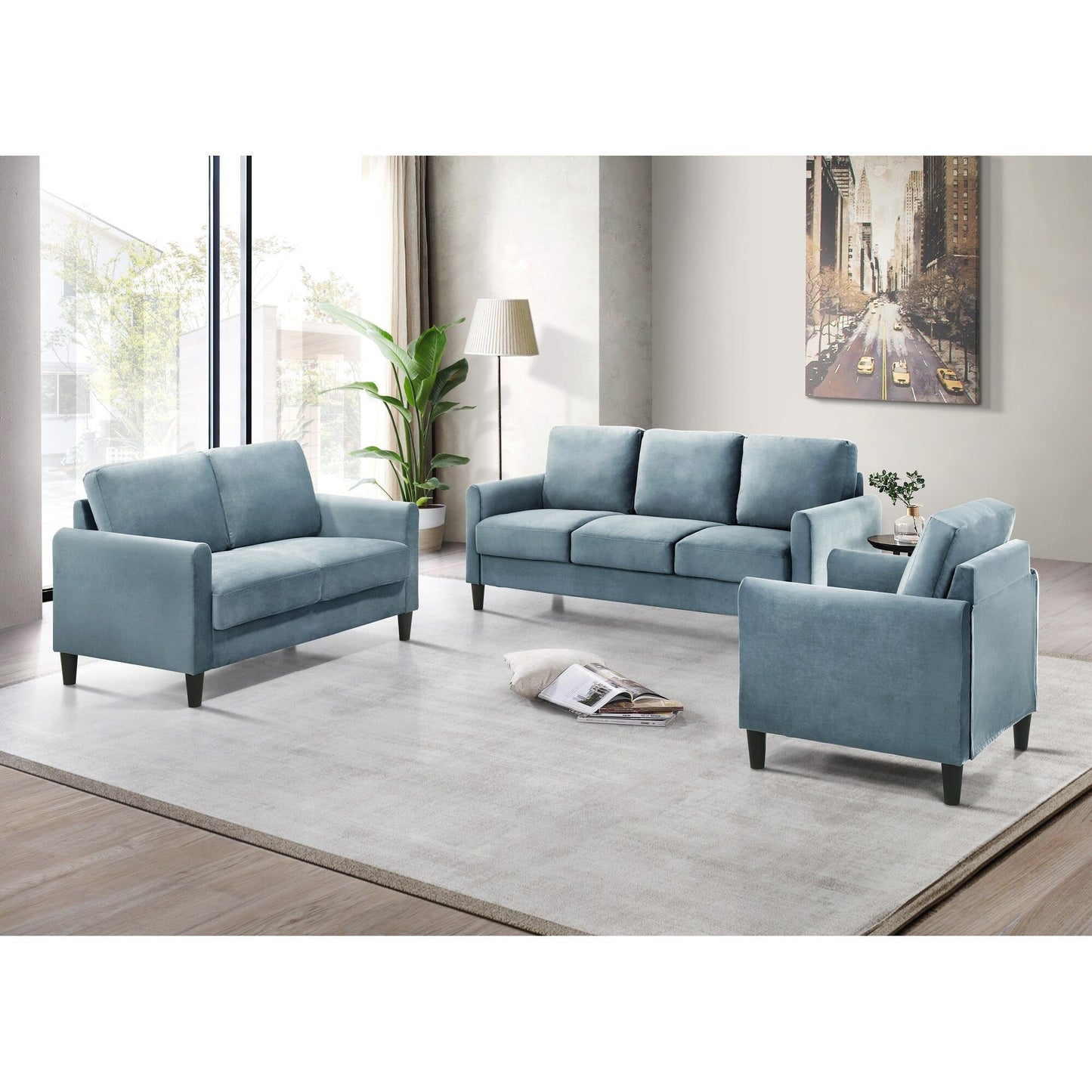 Set da soggiorno con braccioli in velluto Clayfell Airell