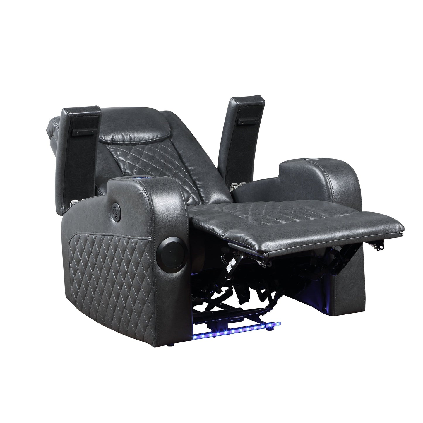 Poltrona reclinabile elettrica Alair Aire in pelle grigio scuro con Bluetooth e caricabatterie wireless, portabicchieri