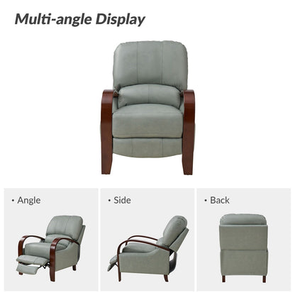 Poltrona reclinabile manuale Alex Mid-Century Modern in vera pelle con braccioli curvi in ​​legno, set da 2