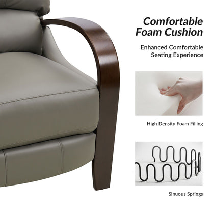 Poltrona reclinabile manuale Alex Mid-Century Modern in vera pelle con braccioli curvi in ​​legno, set da 2