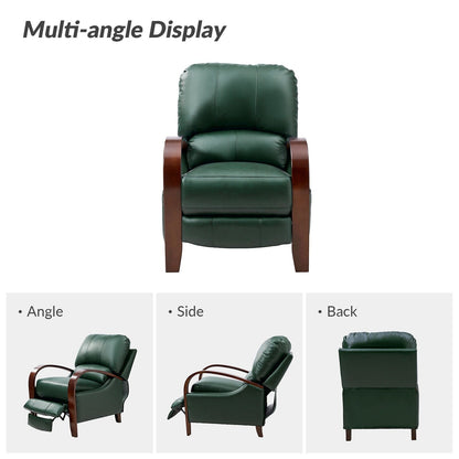 Poltrona reclinabile manuale Alex Mid-Century Modern in vera pelle con braccioli curvi in ​​legno, set da 2