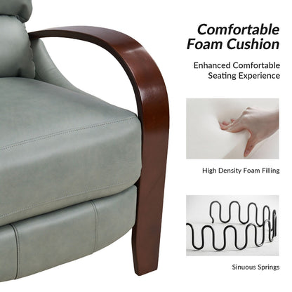 Poltrona reclinabile manuale Alex Mid-Century Modern in vera pelle con braccioli curvi in ​​legno, set da 2