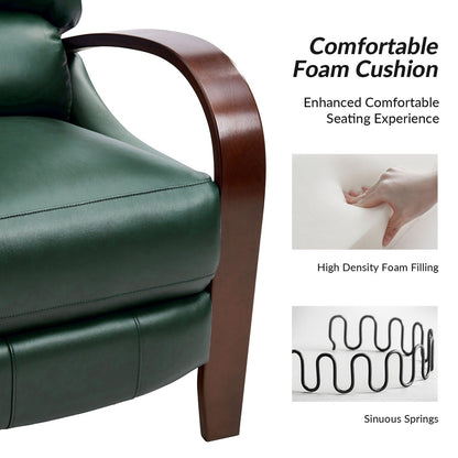 Poltrona reclinabile manuale Alex Mid-Century Modern in vera pelle con braccioli curvi in ​​legno, set da 2