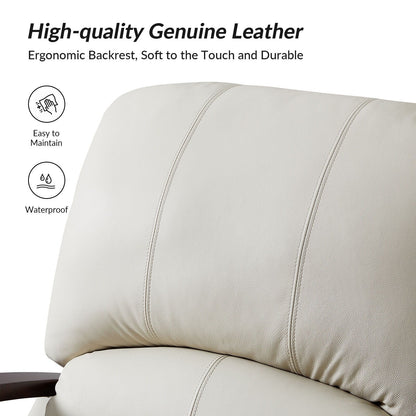 Poltrona reclinabile manuale Alex Mid-Century Modern in vera pelle con braccioli curvi in ​​legno, set da 2