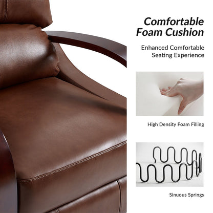 Poltrona reclinabile manuale Alex Mid-Century Modern in vera pelle con braccioli curvi in ​​legno, set da 2