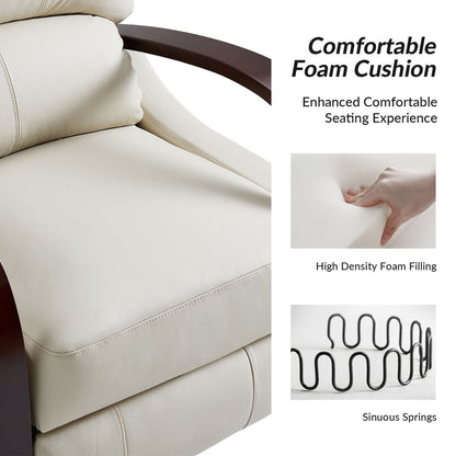 Poltrona reclinabile manuale Alex Mid-Century Modern in vera pelle con braccioli curvi in ​​legno, set da 2