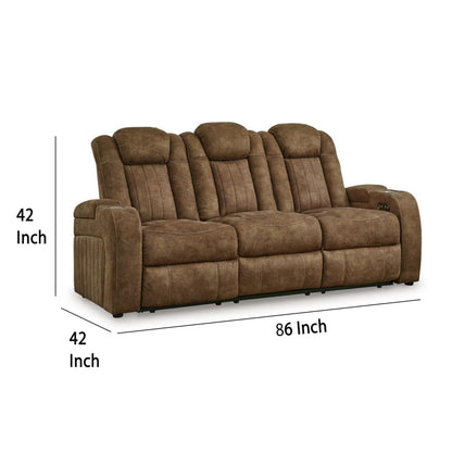 Divano reclinabile Alexy Power, USB, contenitore, similpelle marrone, 86 pollici