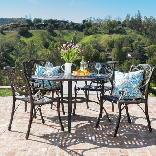Set da pranzo circolare da esterno Alfresco da 5 pezzi in alluminio pressofuso di Christopher Knight Home