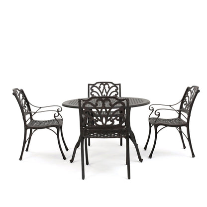 Set da pranzo circolare da esterno Alfresco da 5 pezzi in alluminio pressofuso di Christopher Knight Home
