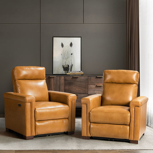 Poltrona reclinabile elettrica classica contemporanea Alicia da 34,65 pollici in vera pelle con porta USB (set da 2)