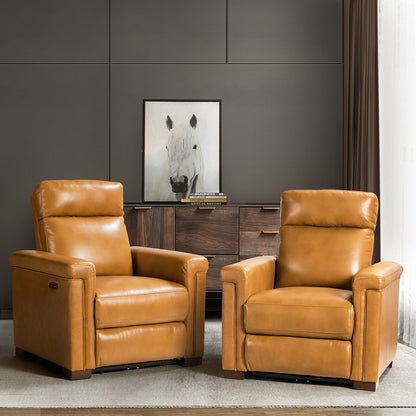 Poltrona reclinabile elettrica classica contemporanea Alicia da 34,65 pollici in vera pelle con porta USB (set da 2)