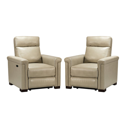 Poltrona reclinabile elettrica classica contemporanea Alicia da 34,65 pollici in vera pelle con porta USB (set da 2)
