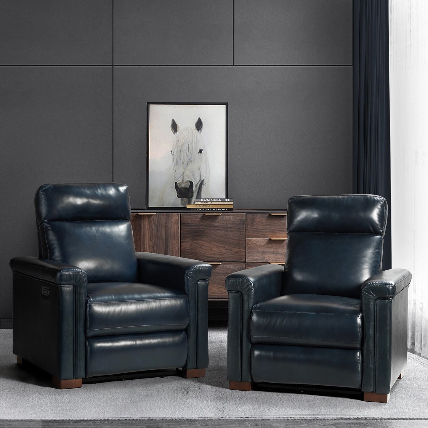 Poltrona reclinabile elettrica classica contemporanea Alicia da 34,65 pollici in vera pelle con porta USB (set da 2)