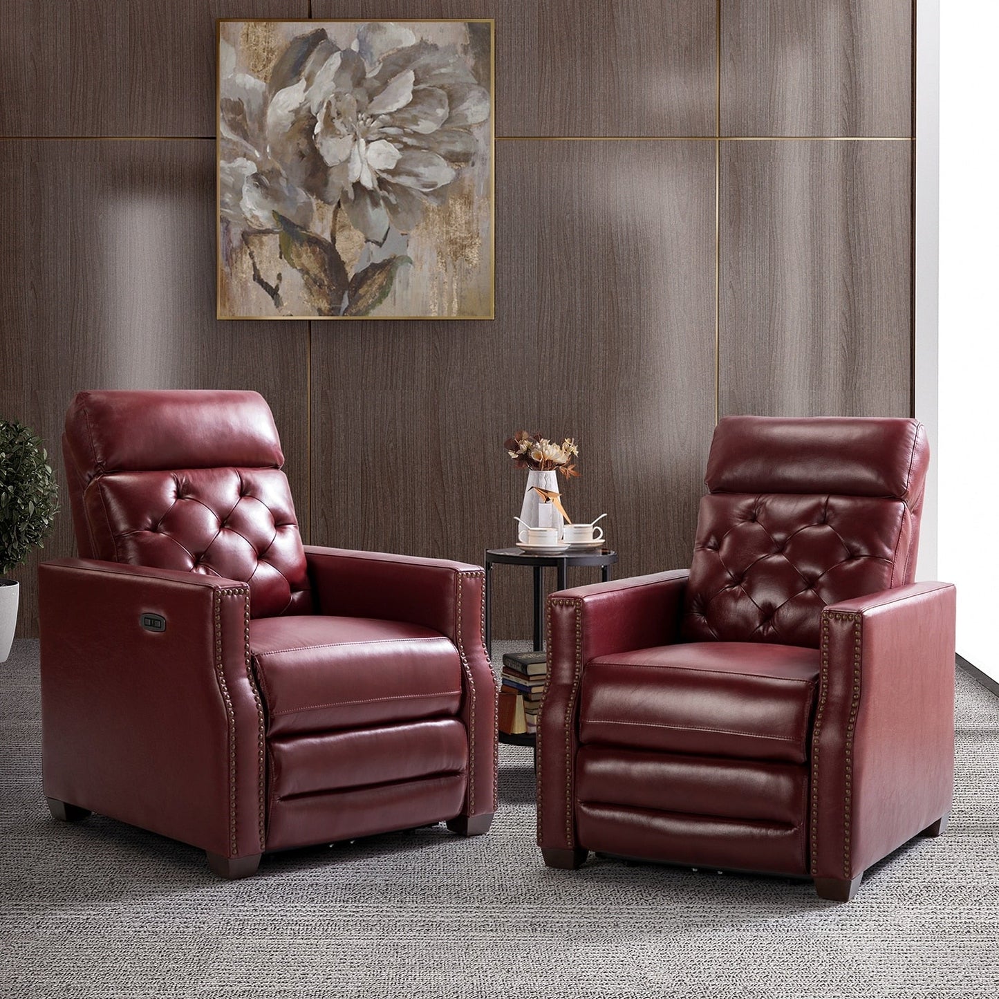 Poltrona reclinabile elettrica Alina 31.50 in vera pelle con porta USB, set da 2