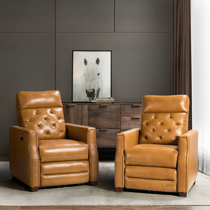 Poltrona reclinabile elettrica Alina 31.50 in vera pelle con porta USB, set da 2