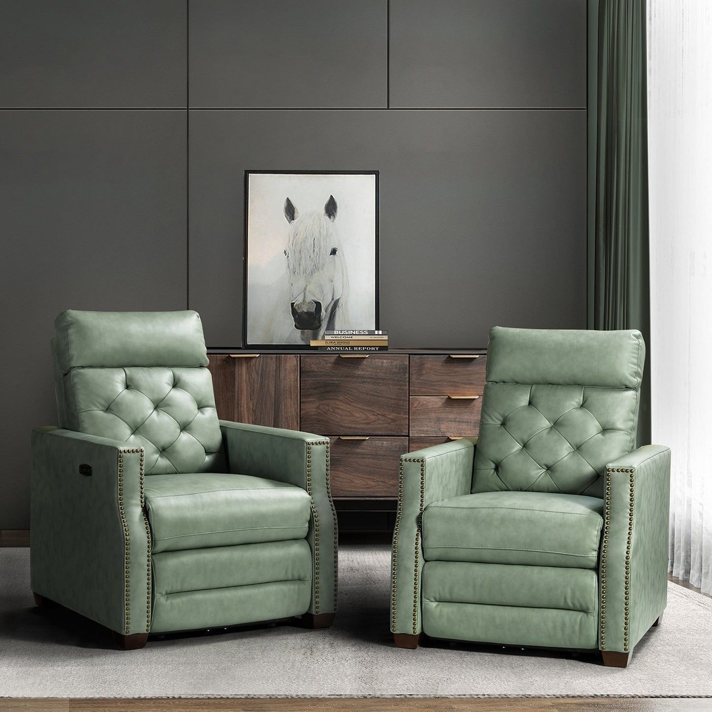 Poltrona reclinabile elettrica Alina 31.50 in vera pelle con porta USB, set da 2