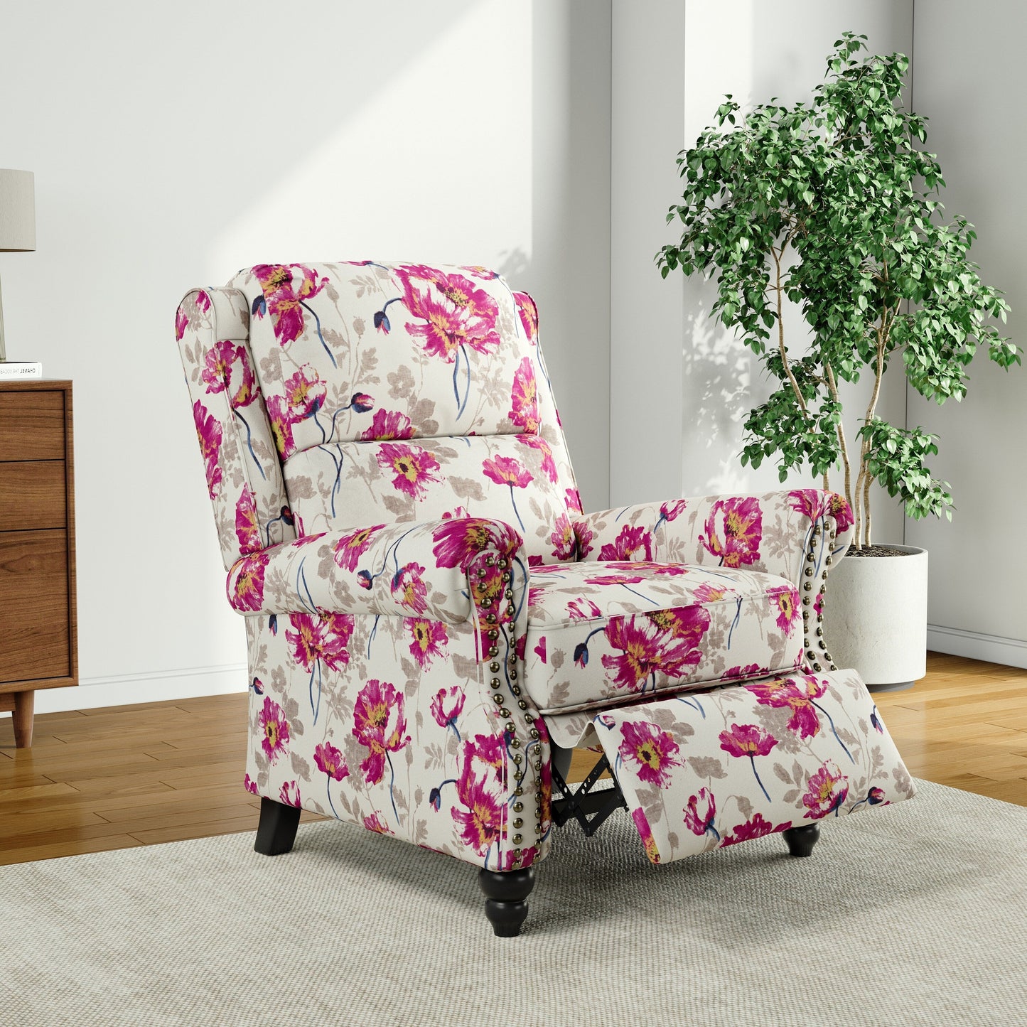 Poltrona reclinabile Alisa 35'' W in pelle vegana/lino con schienale a spinta