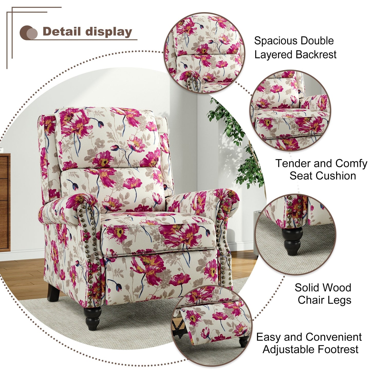 Poltrona reclinabile Alisa 35'' W in pelle vegana/lino con schienale a spinta