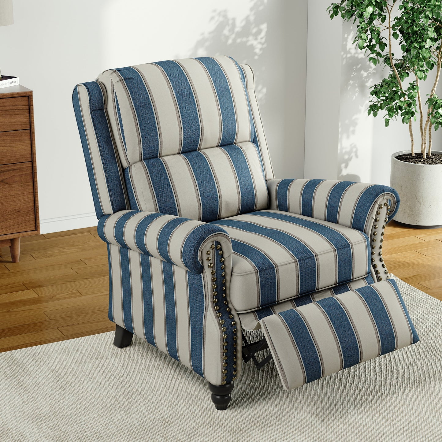 Poltrona reclinabile Alisa 35'' W in pelle vegana/lino con schienale a spinta