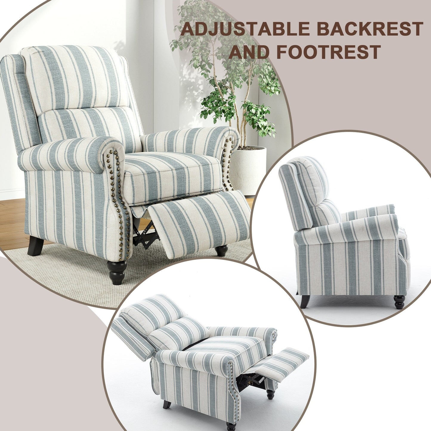 Poltrona reclinabile Alisa 35'' W in pelle vegana/lino con schienale a spinta