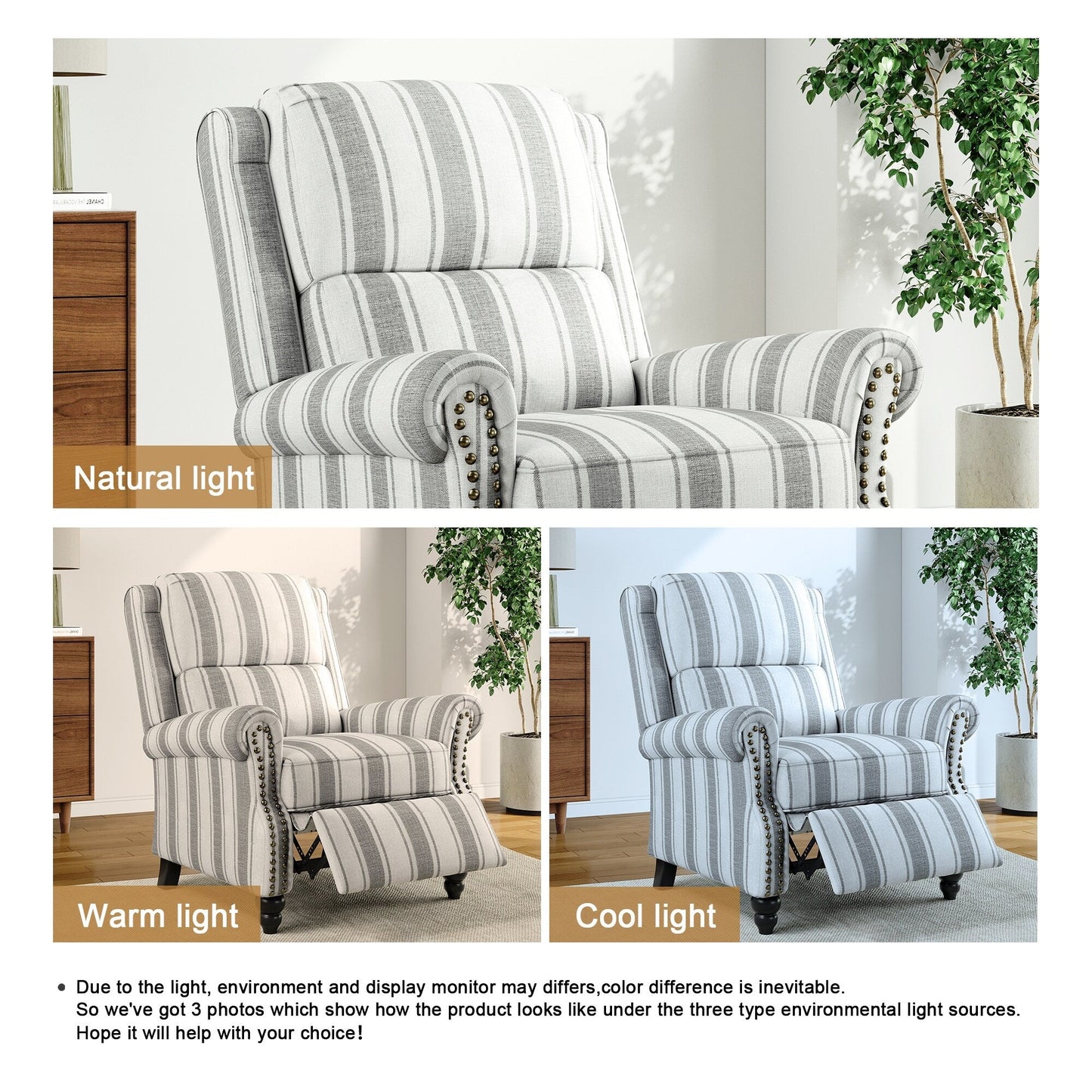 Poltrona reclinabile Alisa 35'' W in pelle vegana/lino con schienale a spinta