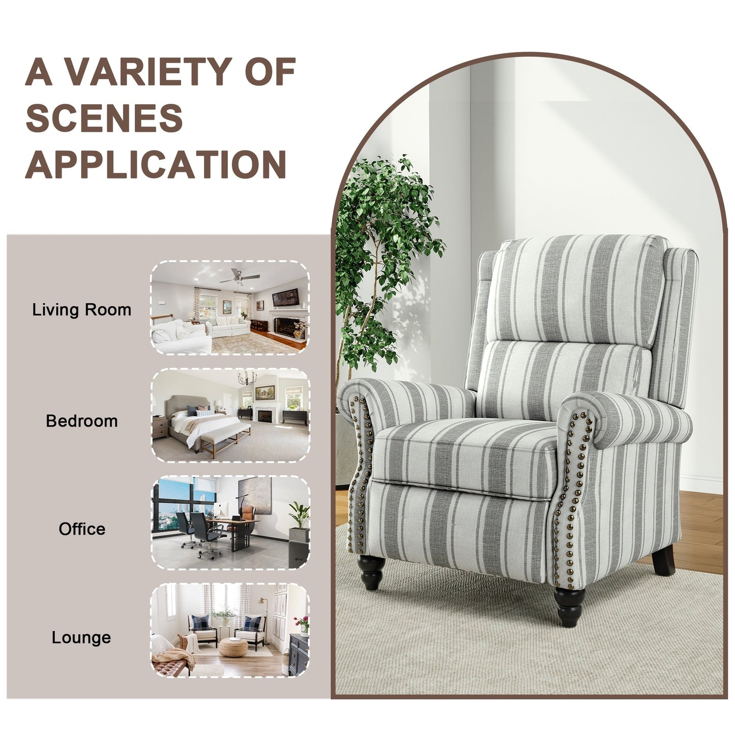 Poltrona reclinabile Alisa 35'' W in pelle vegana/lino con schienale a spinta