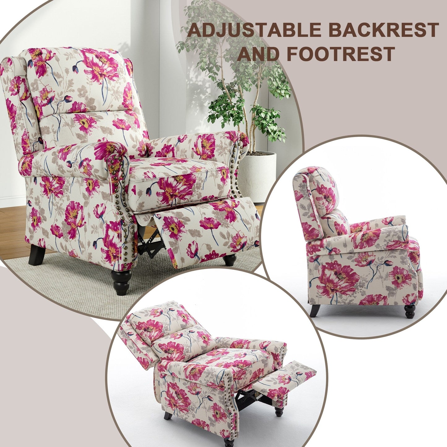 Poltrona reclinabile Alisa 35'' W in pelle vegana/lino con schienale a spinta