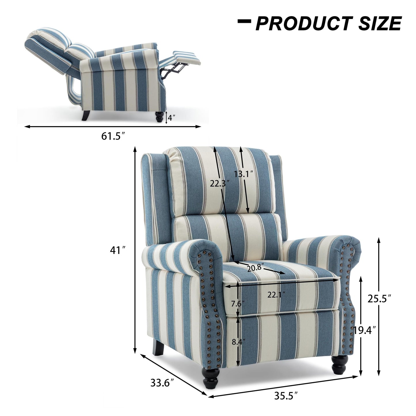 Poltrona reclinabile Alisa 35'' W in pelle vegana/lino con schienale a spinta